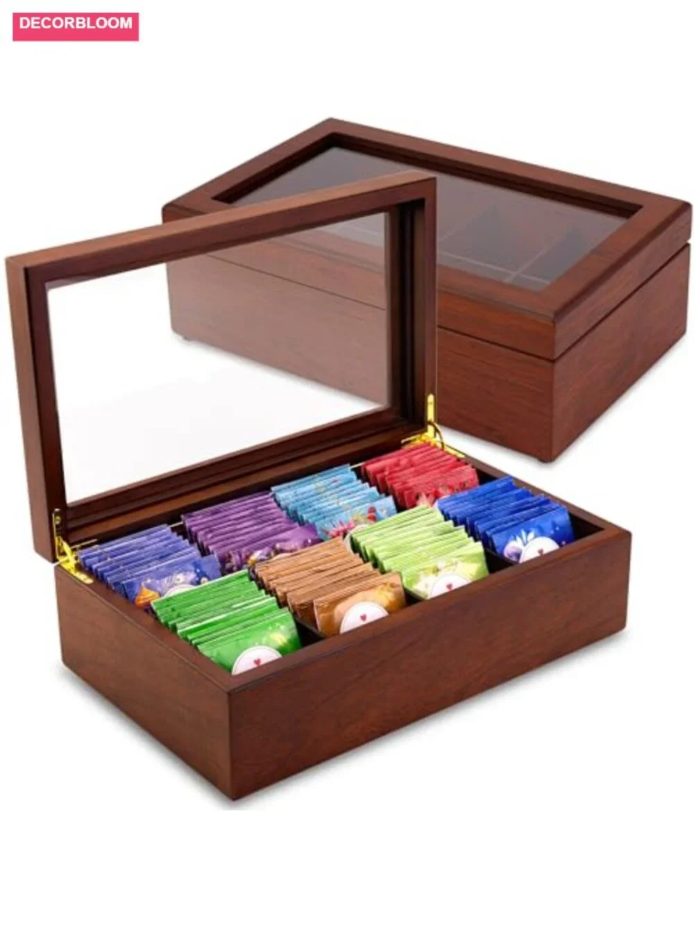 Luxury Wooden Tea Bag Organizer Storage Chest - 8 Compartments